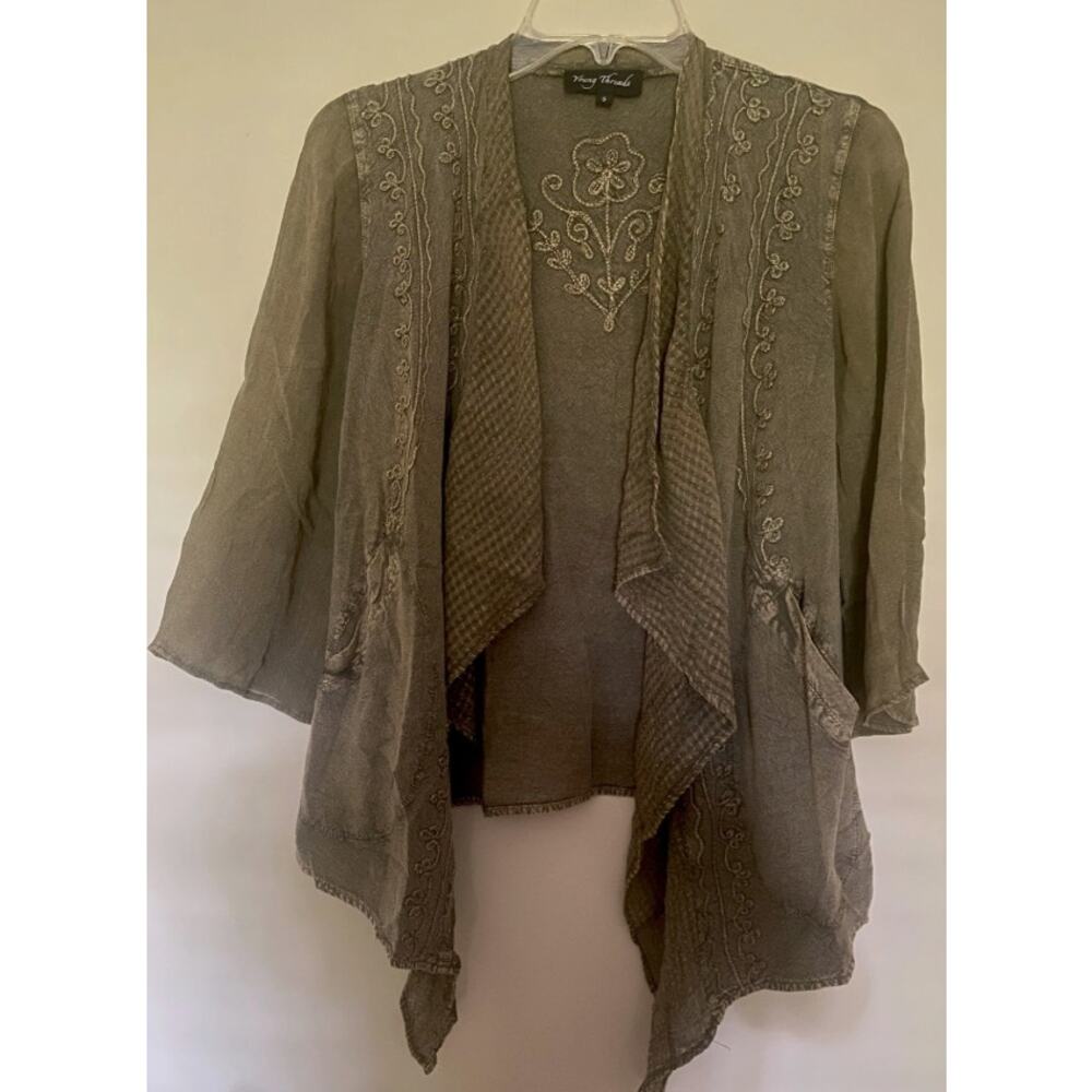 Young Threads Olive Embroidered Waterfall Kimono L NWT - Rustic Romance - Picture 2 of 9